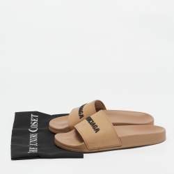 Pre Owned Balenciaga Beige Rubber Logo Pool Slides Size 39