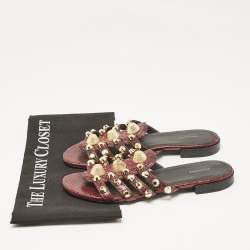 Balenciaga Burgundy Embossed Python Arena Flat Slides Size 37