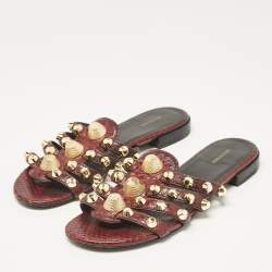 Balenciaga Burgundy Embossed Python Arena Flat Slides Size 37