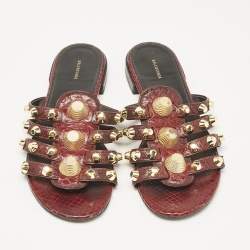 Balenciaga Burgundy Embossed Python Arena Flat Slides Size 37