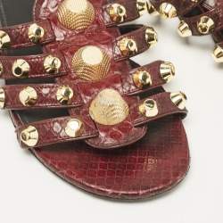 Balenciaga Burgundy Embossed Python Arena Flat Slides Size 37