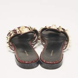 Balenciaga Burgundy Embossed Python Arena Flat Slides Size 37