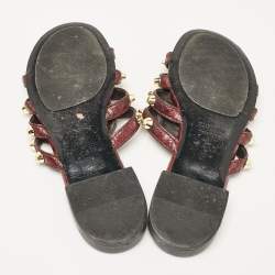 Balenciaga Burgundy Embossed Python Arena Flat Slides Size 37