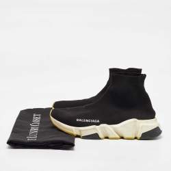 Pre Owned Balenciaga Black Knit Fabric Speed Trainer Slip On High Sneakers Size 36