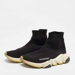 Pre Owned Balenciaga Black Knit Fabric Speed Trainer Slip On High Sneakers Size 36