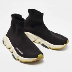 Pre Owned Balenciaga Black Knit Fabric Speed Trainer Slip On High Sneakers Size 36
