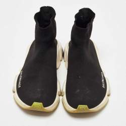 Pre Owned Balenciaga Black Knit Fabric Speed Trainer Slip On High Sneakers Size 36