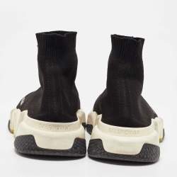 Pre Owned Balenciaga Black Knit Fabric Speed Trainer Slip On High Sneakers Size 36