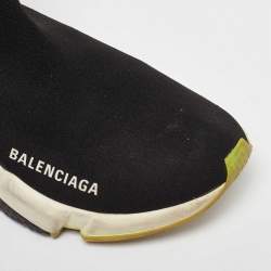 Pre Owned Balenciaga Black Knit Fabric Speed Trainer Slip On High Sneakers Size 36