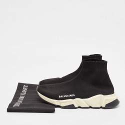 Pre Owned Balenciaga Black Knit Fabric Speed Trainer High Top Sneakers Size 39