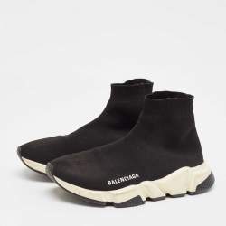 Pre Owned Balenciaga Black Knit Fabric Speed Trainer High Top Sneakers Size 39