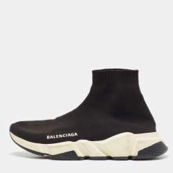 Pre Owned Balenciaga Black Knit Fabric Speed Trainer High Top Sneakers Size 39