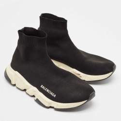 Pre Owned Balenciaga Black Knit Fabric Speed Trainer High Top Sneakers Size 39