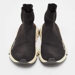 Pre Owned Balenciaga Black Knit Fabric Speed Trainer High Top Sneakers Size 39