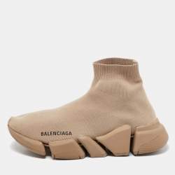 Balenciaga Beige Knit Fabric Speed Trainer High Top Sneakers Size 37