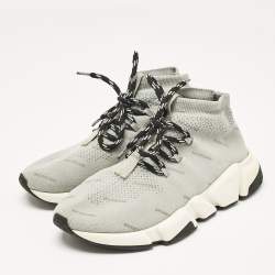 Balenciaga Grey Knit Fabric Speed Trainer Lace Up Sneakers Size 37