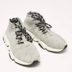 Balenciaga Grey Knit Fabric Speed Trainer Lace Up Sneakers Size 37