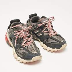Balenciaga Black Faux Leather and Mesh Track Sneakers Size 37