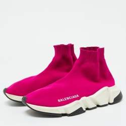 Balenciaga Bright Pink Knit Fabric Speed Trainer Slip On Sneakers Size 36