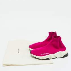 Balenciaga Bright Pink Knit Fabric Speed Trainer Slip On Sneakers Size 36