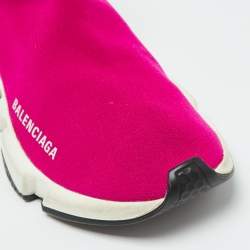 Balenciaga Bright Pink Knit Fabric Speed Trainer Slip On Sneakers Size 36