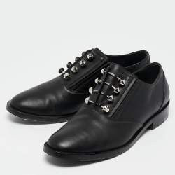Balenciaga Black Leather Pierced Oxfords Size 37