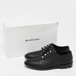 Balenciaga Black Leather Pierced Oxfords Size 37
