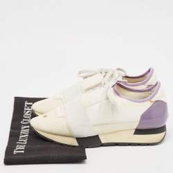 Balenciaga White Leather and Mesh Race Runner Low Top Sneakers Size 38