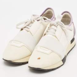 Balenciaga White Leather and Mesh Race Runner Low Top Sneakers Size 38