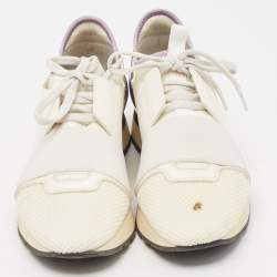 Balenciaga White Leather and Mesh Race Runner Low Top Sneakers Size 38