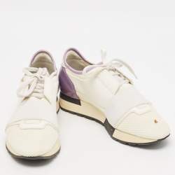 Balenciaga White Leather and Mesh Race Runner Low Top Sneakers Size 38