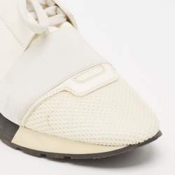 Balenciaga White Leather and Mesh Race Runner Low Top Sneakers Size 38