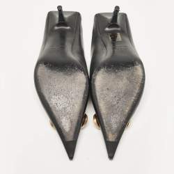 Balenciaga Black Leather Logo Knife Pointed Toe Mules Size 38