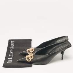 Balenciaga Black Leather Logo Knife Pointed Toe Mules Size 38