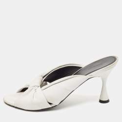 Balenciaga White Leather Knot Open Toe Slide Sandals Size 40.5