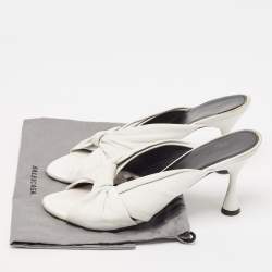 Balenciaga White Leather Knot Open Toe Slide Sandals Size 40.5