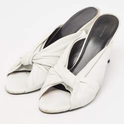 Balenciaga White Leather Knot Open Toe Slide Sandals Size 40.5