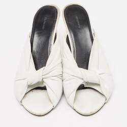 Balenciaga White Leather Knot Open Toe Slide Sandals Size 40.5