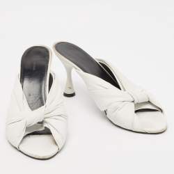 Balenciaga White Leather Knot Open Toe Slide Sandals Size 40.5