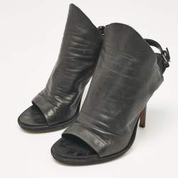 Balenciaga Black Leather Open Toe Slingback Mule Sandals Size 38