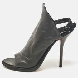 Balenciaga Black Leather Open Toe Slingback Mule Sandals Size 38