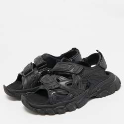 Pre Owned Balenciaga Black Rubber and Faux Leather Track Sandals Size 39
