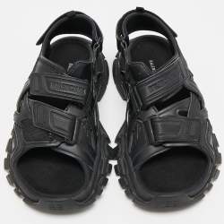 Pre Owned Balenciaga Black Rubber and Faux Leather Track Sandals Size 39