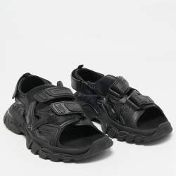 Pre Owned Balenciaga Black Rubber and Faux Leather Track Sandals Size 39