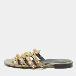 Balenciaga Grey Leather Arena Flat Sandals Size 38