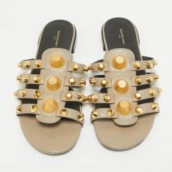 Balenciaga Grey Leather Arena Flat Sandals Size 38