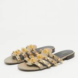 Balenciaga Grey Leather Arena Flat Sandals Size 38