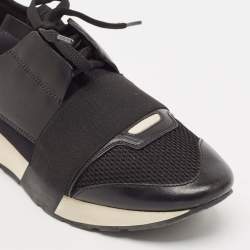 Pre Owned Balenciaga Black Leather and Mesh Race Runner Sneakers Size 38