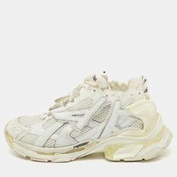 Balenciaga White Mesh and Faux Leather Runner Sneakers Size 38
