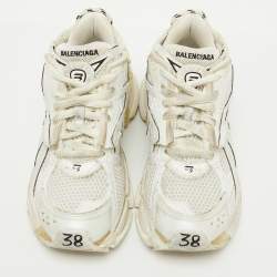 Balenciaga White Mesh and Faux Leather Runner Sneakers Size 38